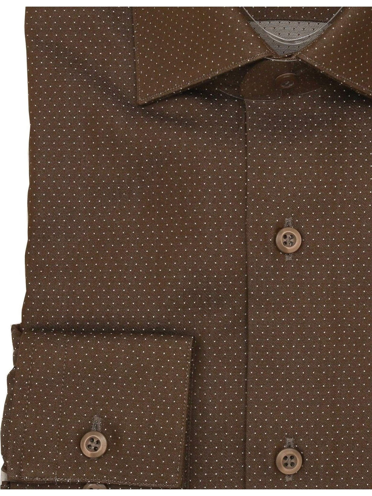Brand M SHIRTS Men&#39;s Classic Fit Brown &amp; White Polka Dot Cutaway Collar Cotton Dress Shirt