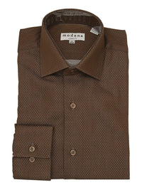 Thumbnail for Brand M SHIRTS Men's Classic Fit Brown & White Polka Dot Cutaway Collar Cotton Dress Shirt