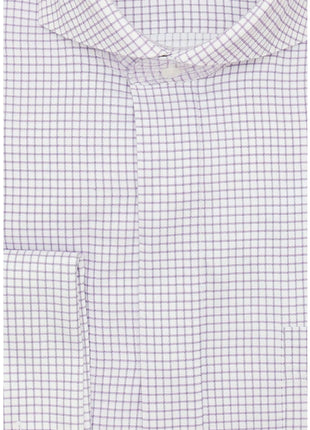 Brand M SHIRTS Mens Cotton Purple Check Classic Fit Cutaway Collar Stretch Dress Shirt