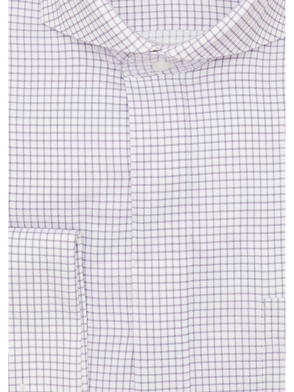 Brand M SHIRTS Mens Cotton Purple Check Classic Fit Cutaway Collar Stretch Dress Shirt