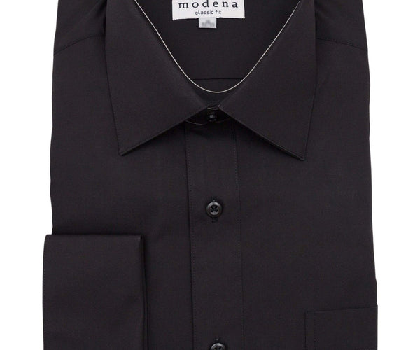 Mens Solid Black Regular Fit Point Collar French Cuff Dress Shirt, 16 / 32/33 Mens Solid Black Regular Fit Point Collar French Cuff Dress Shirt, 16 / 32/33