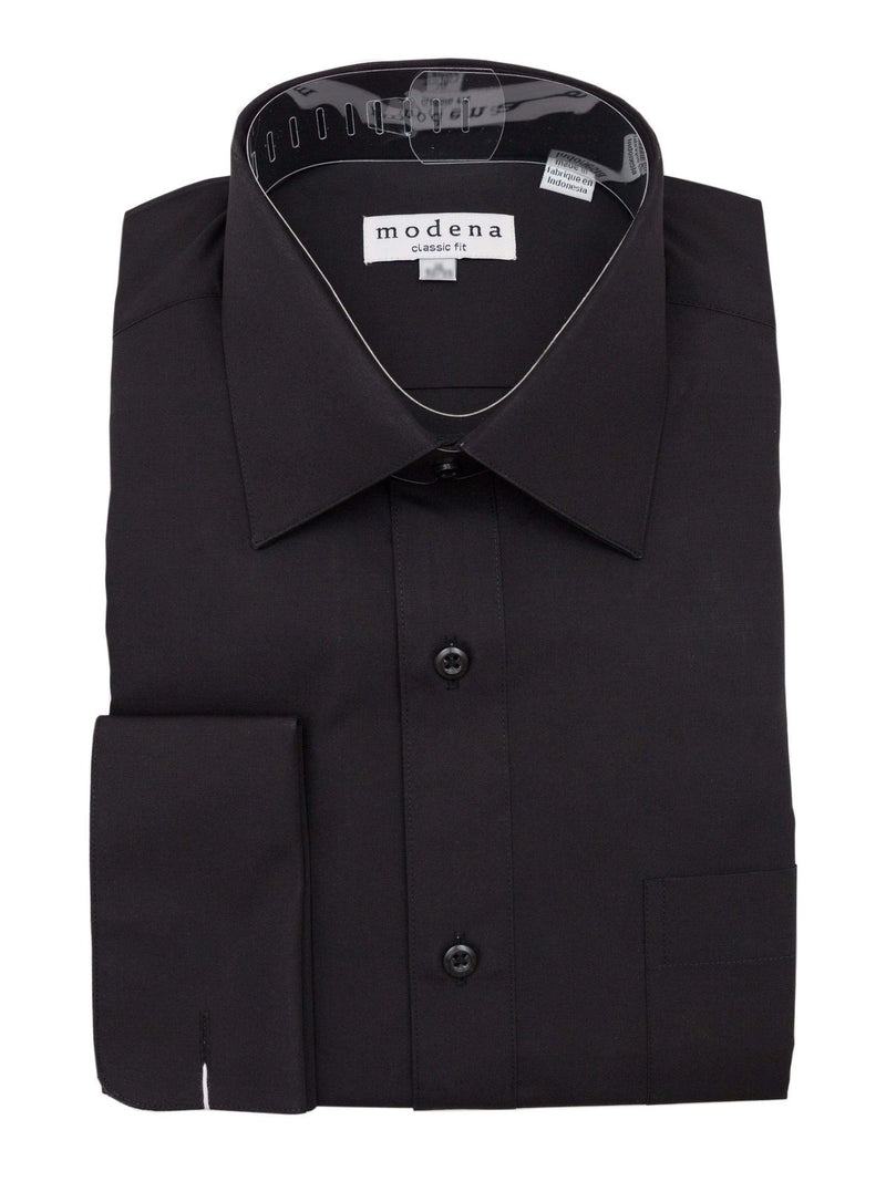 Mens Solid Black Regular Fit Point Collar French Cuff Dress Shirt, 16 / 32/33