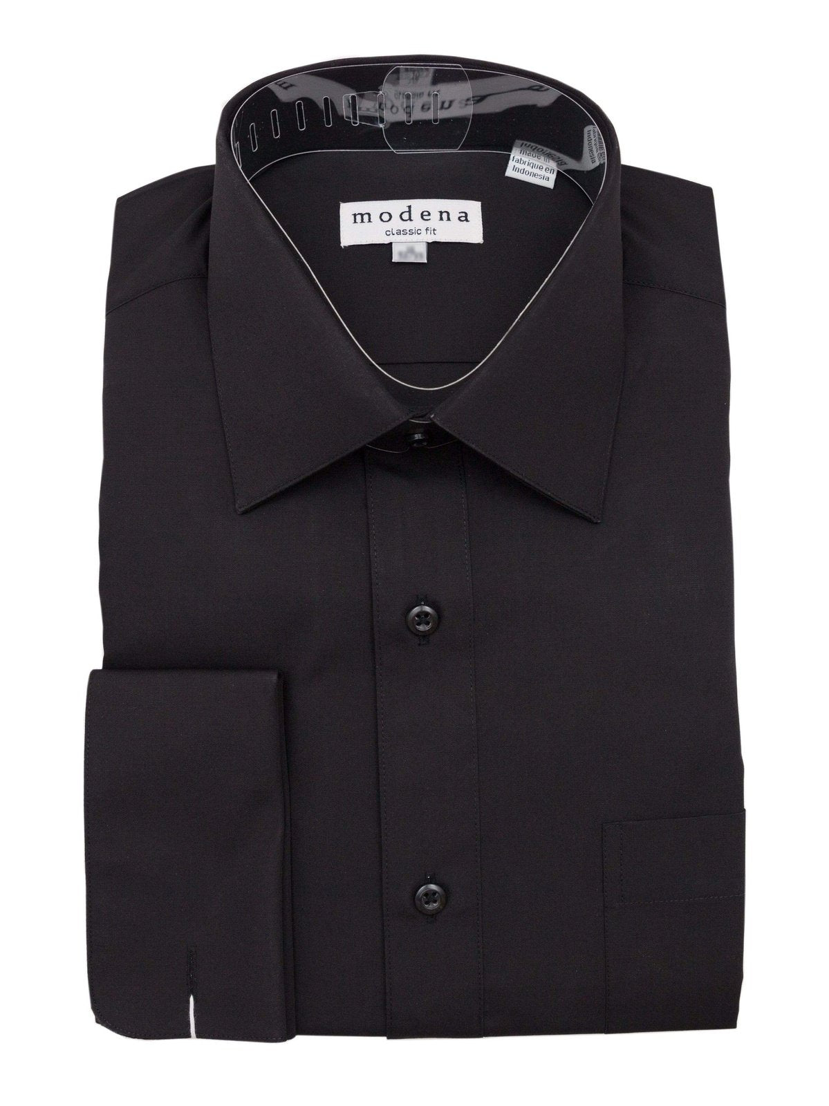 Brand M SHIRTS Mens Solid Black Regular Fit Spread Collar French Cuff Dress Shirt
