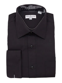 Thumbnail for Brand M SHIRTS Mens Solid Black Regular Fit Spread Collar French Cuff Dress Shirt