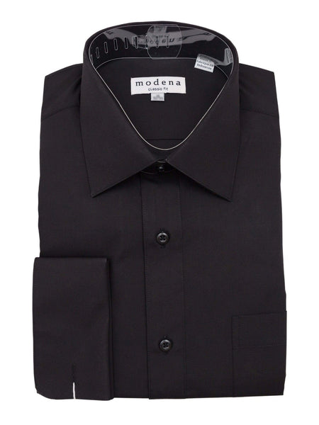 Mens Solid Black Regular Fit Point Collar French Cuff Dress Shirt, 16 / 32/33 Mens Solid Black Regular Fit Point Collar French Cuff Dress Shirt, 16 / 32/33