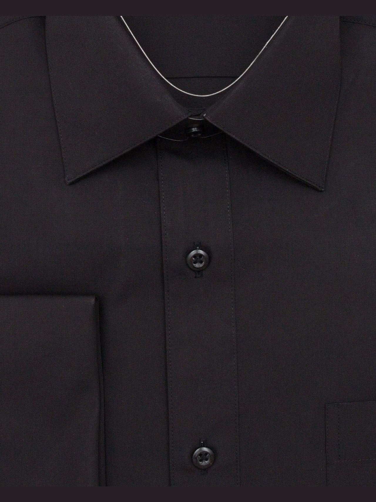 Mens Solid Black Regular Fit Point Collar French Cuff Dress Shirt, 16 / 32/33 Mens Solid Black Regular Fit Point Collar French Cuff Dress Shirt, 16 / 32/33
