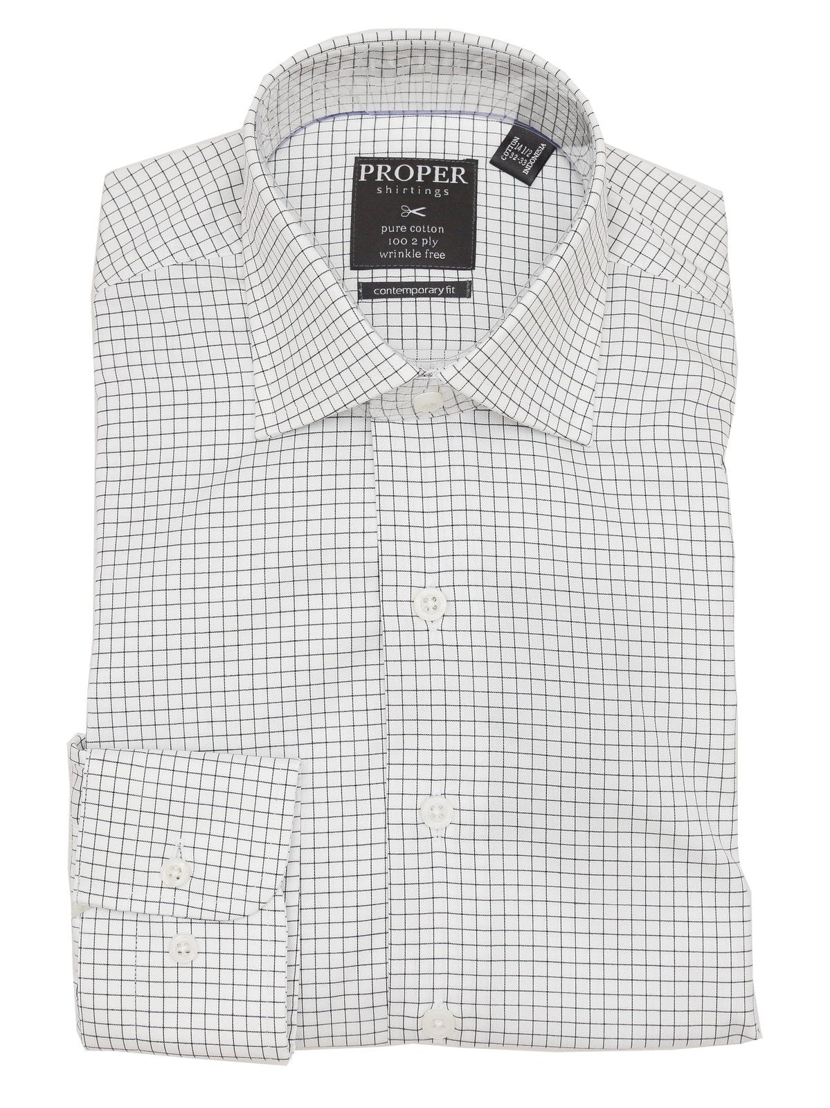 Men's Cotton Black & White Plaid Contemporary Fit Spread Collar Wrinkle Free Dress Shirt, 17.5 / 36/37 Men's Cotton Black & White Plaid Contemporary Fit Spread Collar Wrinkle Free Dress Shirt, 17.5 / 36/37