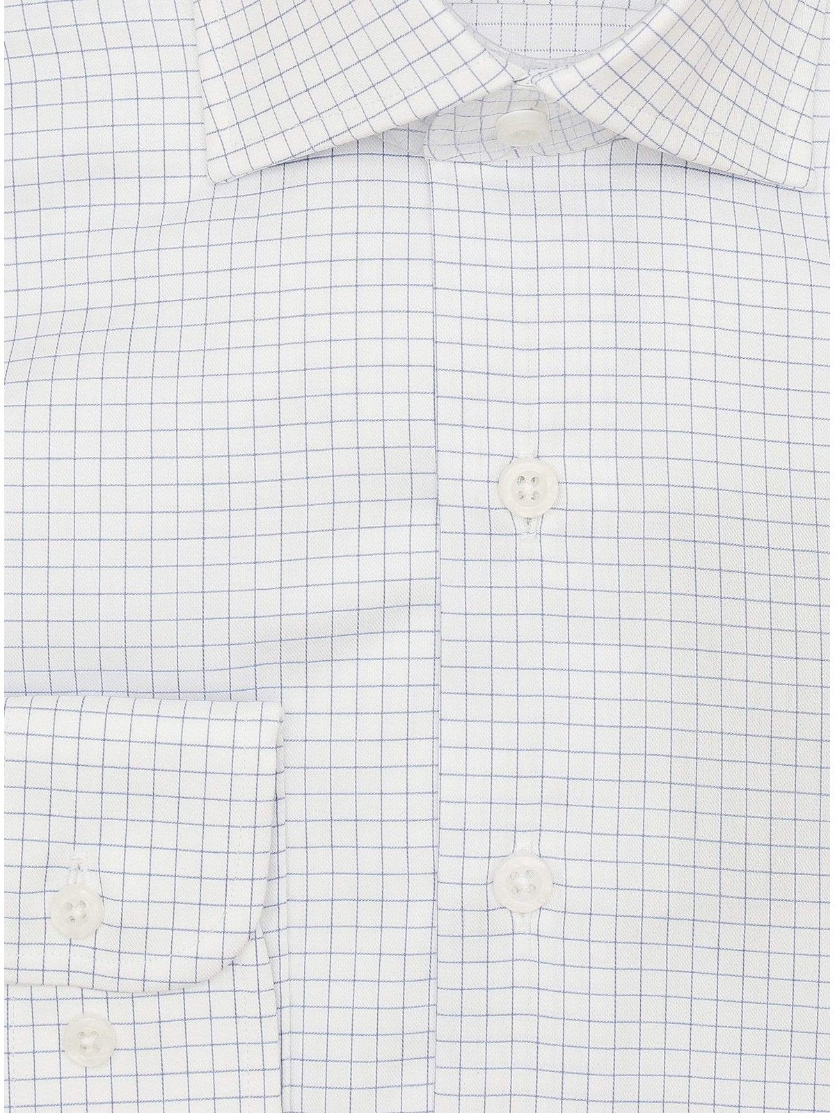 Brand P & S SHIRTS Mens Cotton Blue Checkered Slim Fit Cutaway Collar Wrinkle Free Dress Shirt
