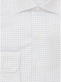 Thumbnail for Brand P & S SHIRTS Mens Cotton Blue Checkered Slim Fit Cutaway Collar Wrinkle Free Dress Shirt