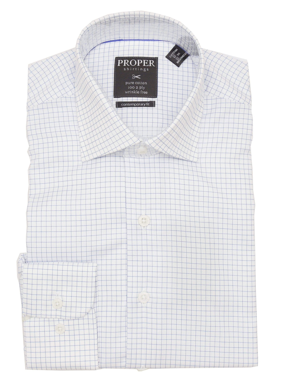 Brand P &amp; S SHIRTS Mens Cotton Blue Checkered Slim Fit Cutaway Collar Wrinkle Free Dress Shirt