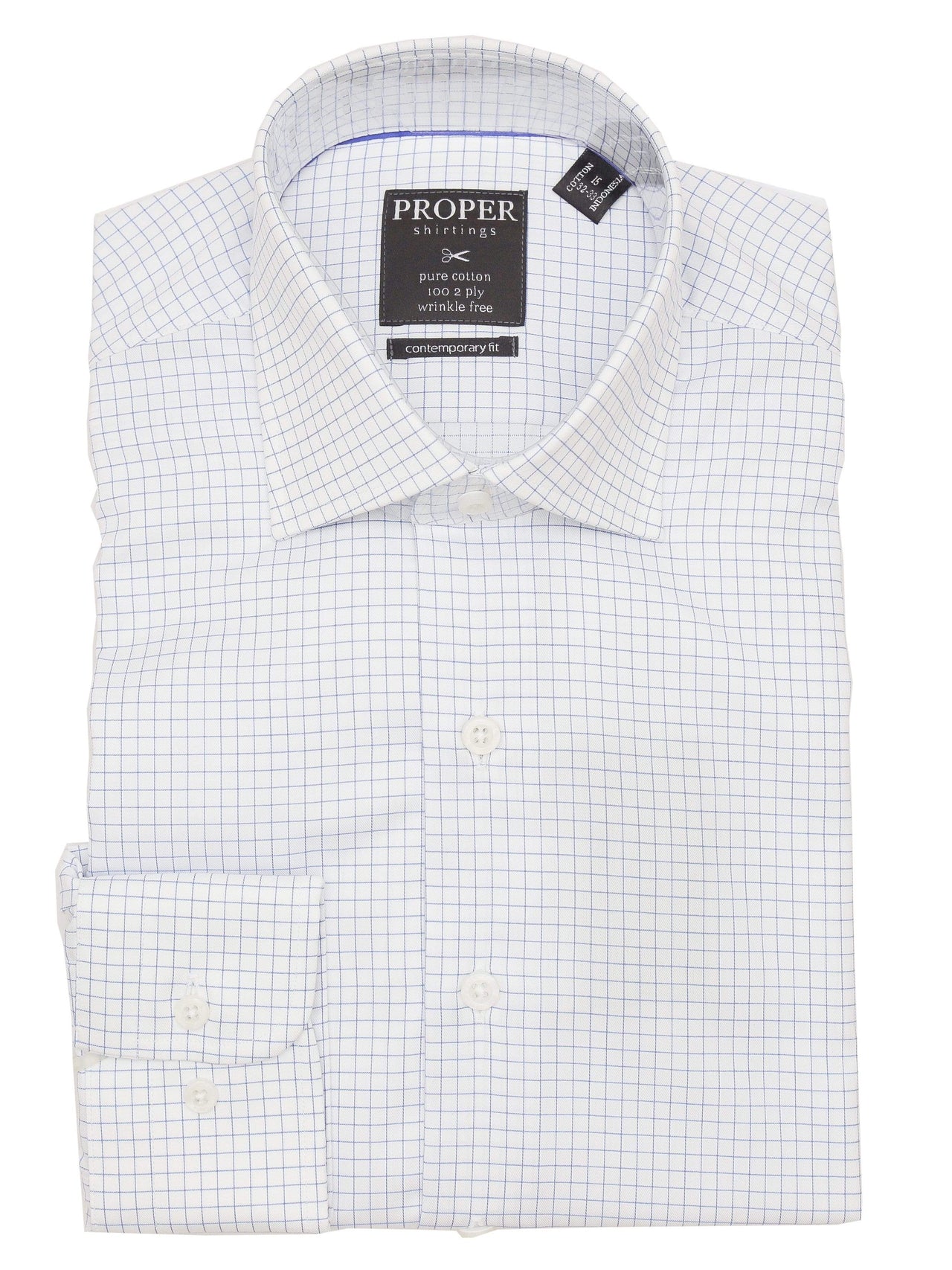 Brand P & S SHIRTS Mens Cotton Blue Checkered Slim Fit Cutaway Collar Wrinkle Free Dress Shirt