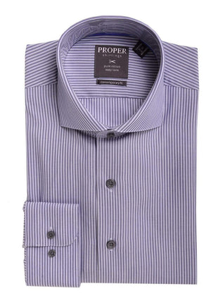 Brand P & S SHIRTS Mens Cotton Blue Striped Slim Fit Cutaway Collar Easy Care Dress Shirt