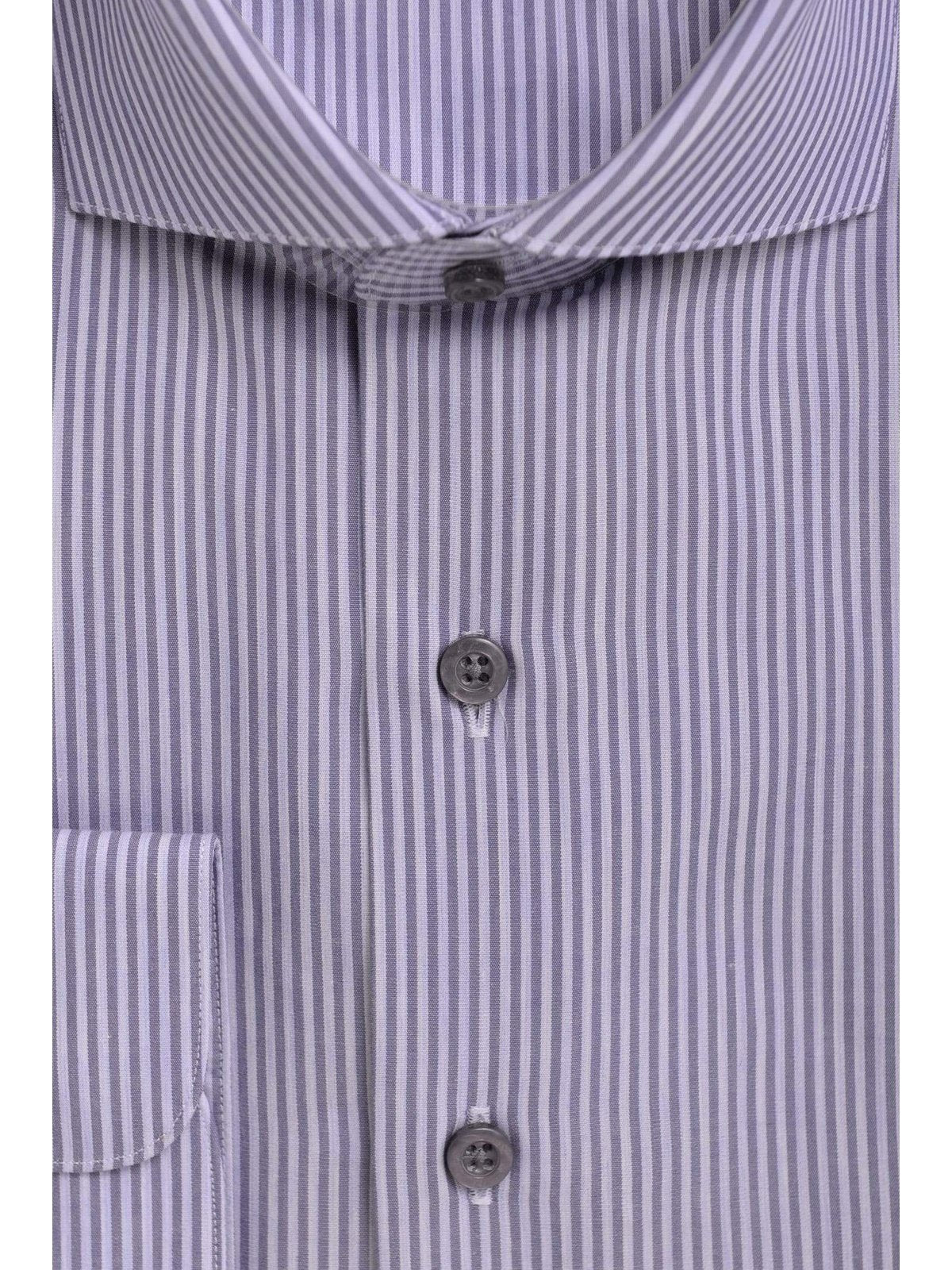 Brand P &amp; S SHIRTS Mens Cotton Blue Striped Slim Fit Cutaway Collar Easy Care Dress Shirt
