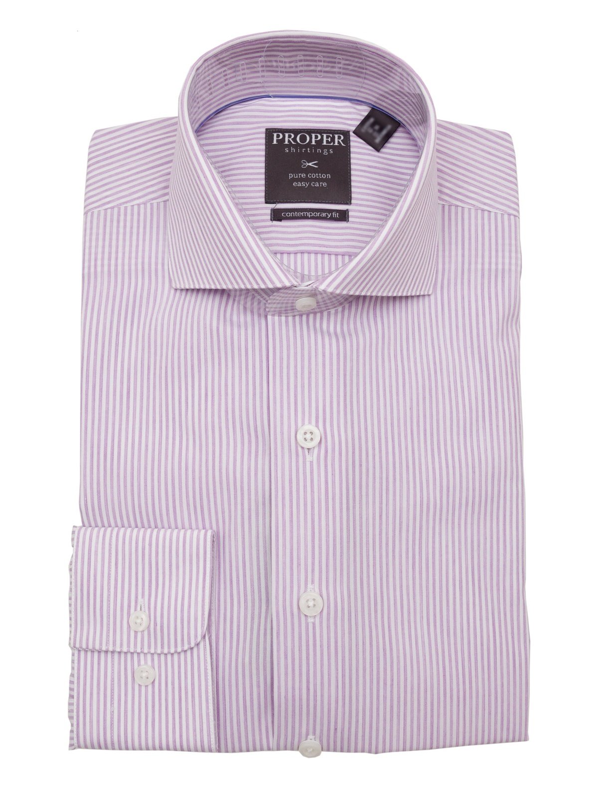 Brand P SHIRTS 15 / 32-33 Mens Cotton Lavender Striped Slim Fit Cutaway Collar Easy Care Dress Shirt