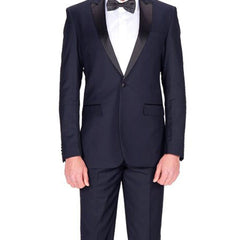 navy blue tuxedo with peak lapels