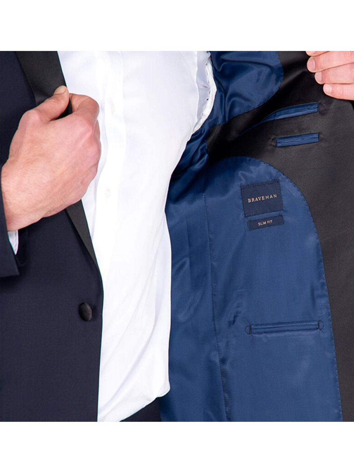lining of navy blue tuxedo jacket