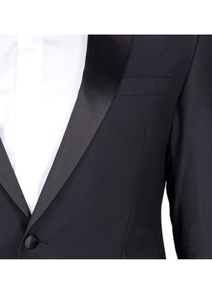 Braveman TUXEDOS Braveman Slim Fit Solid Black One Button Tuxedo Tux Suit With Peak Lapels