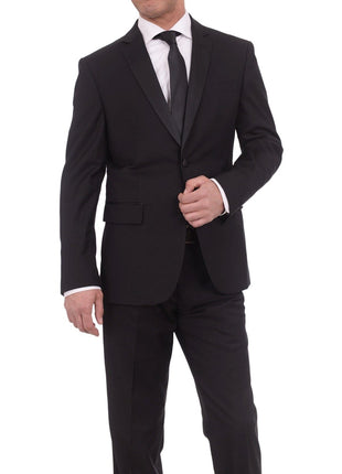 Braveman TUXEDOS Braveman Slim Fit Solid Black Two Button Tuxedo Suit With Satin Lapel