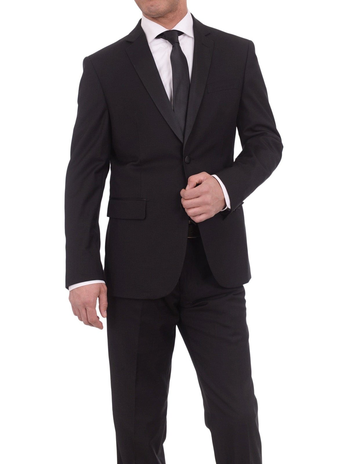 Braveman TUXEDOS Braveman Slim Fit Solid Black Two Button Tuxedo Suit With Satin Lapel