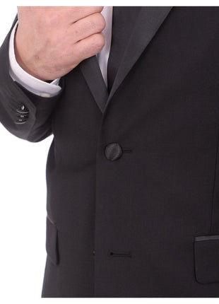 Braveman TUXEDOS Braveman Slim Fit Solid Black Two Button Tuxedo Suit With Satin Lapel