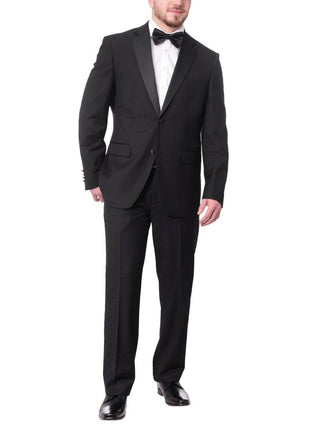 Braveman TWO PIECE SUITS Braveman Mens Solid Black Classic Fit Tuxedo Suit With Satin Lapels