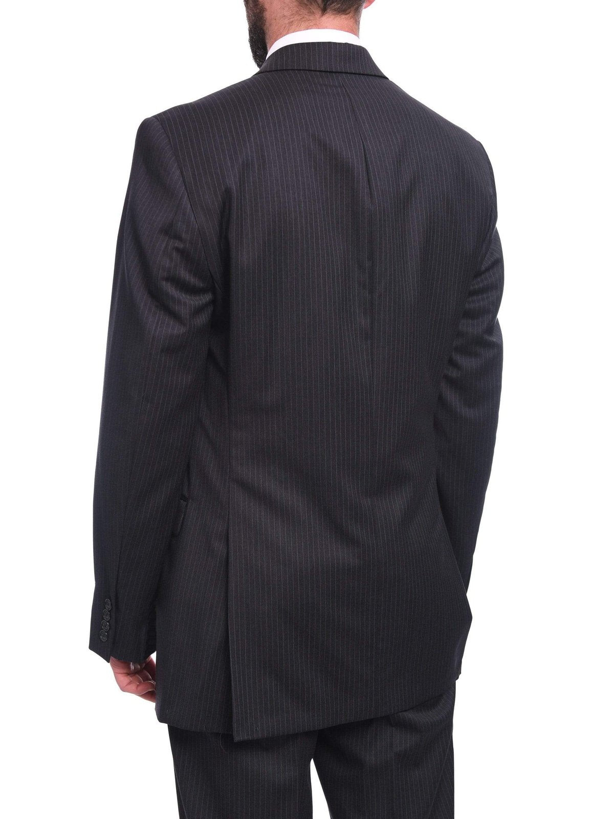 Bruno Piattelli Bruno Piattelli Classic Fit Charcoal Gray Pinstriped Two Button Wool Suit