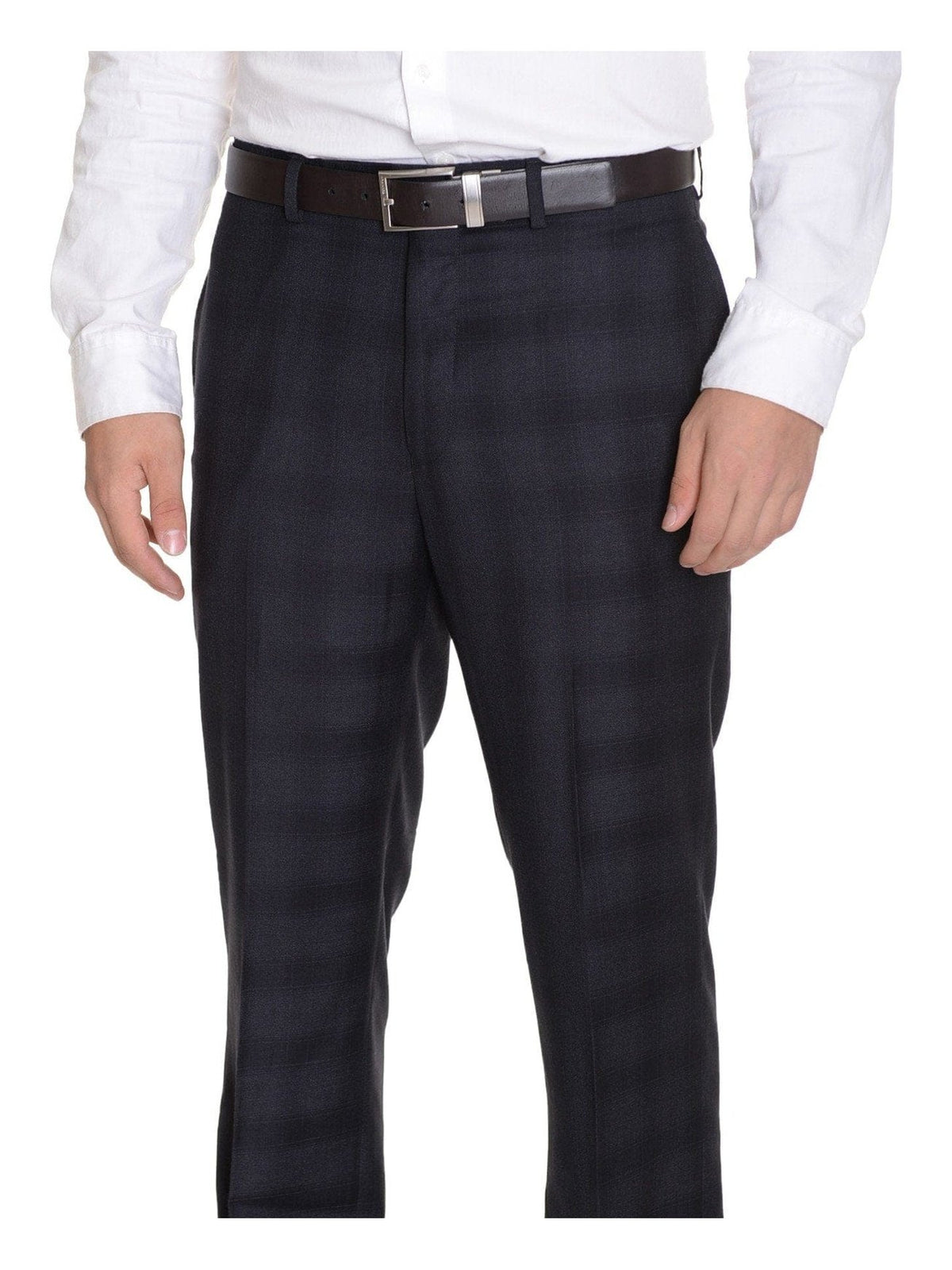 Calvin Klein Slim Fit Charcoal Gray Plaid Flat Front Washable Dress Pants - The Suit Depot