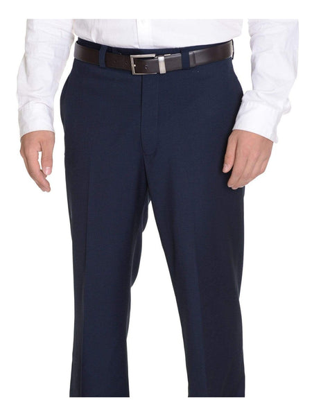 Calvin Klein Regular Fit Solid Navy Blue Flat Front Washable Dress Pants