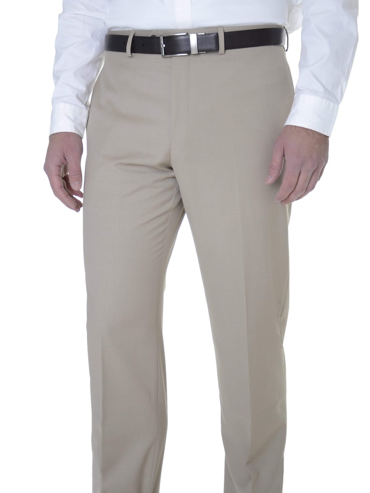 Calvin Klein PANTS 38X34 Calvin Klein Mens Regular Fit Solid Taupe Tan Flat Front Dress Pants
