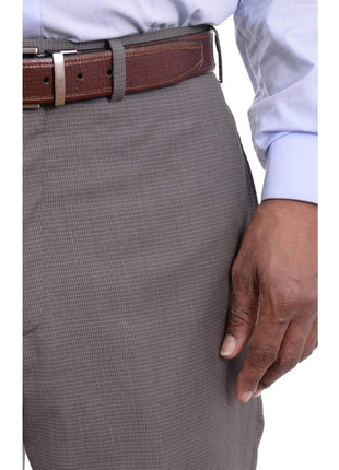 Calvin Klein PANTS Calvin Klein Regular Fit Gray Mini Check Flat Front Wool Dress Pants