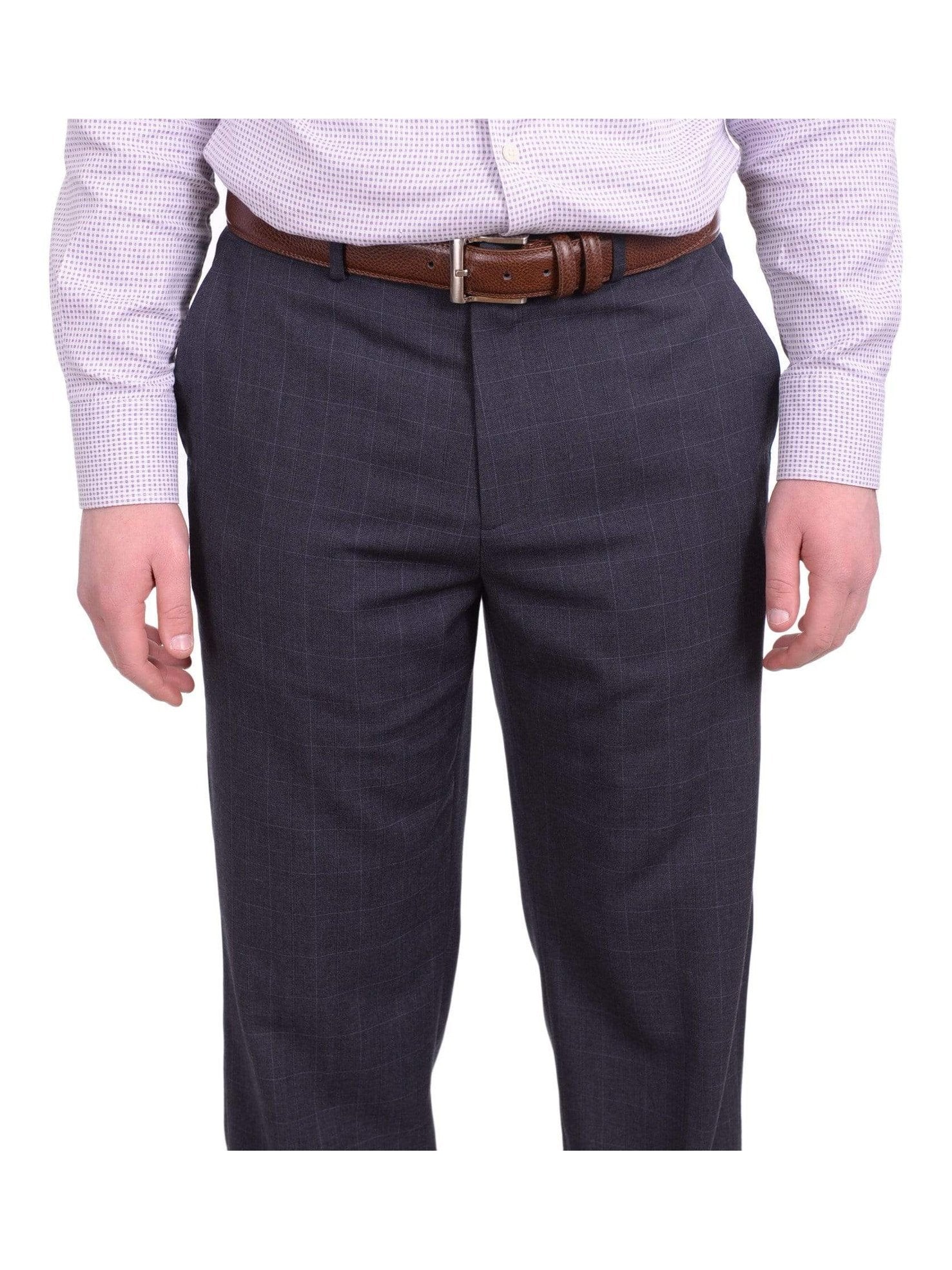 Calvin Klein Straight Fit Blue With Gray Windowpane Overcheck Dress Pants Calvin Klein Straight Fit Blue With Gray Windowpane Overcheck Dress Pants