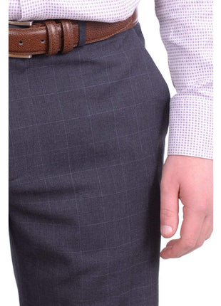 Calvin Klein PANTS Calvin Klein Straight Fit Blue With Gray Windowpane Overcheck Dress Pants