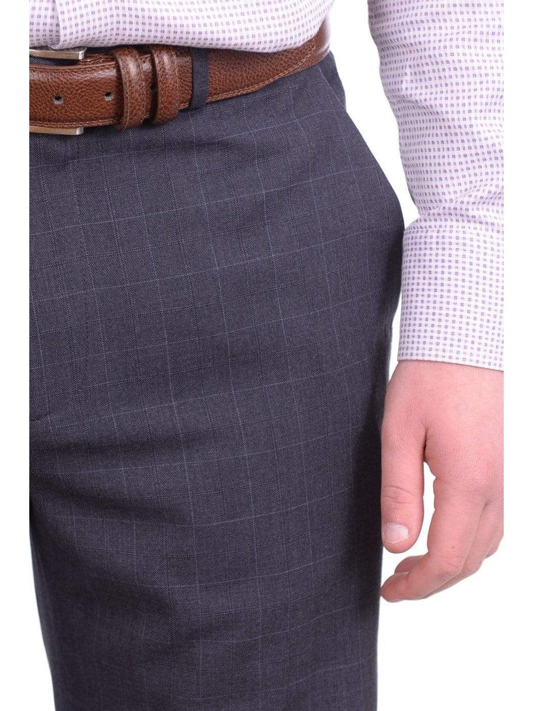 Calvin Klein PANTS Calvin Klein Straight Fit Blue With Gray Windowpane Overcheck Dress Pants