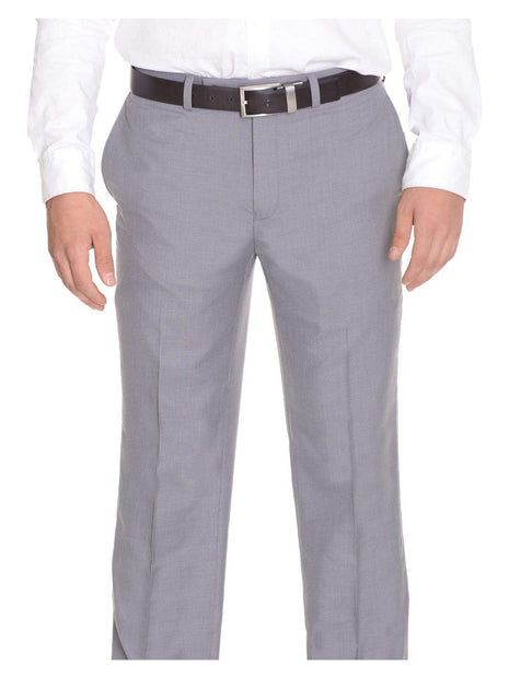 Calvin Klein Body Slim Fit Solid Light Gray Flat Front Washable Dress Pants