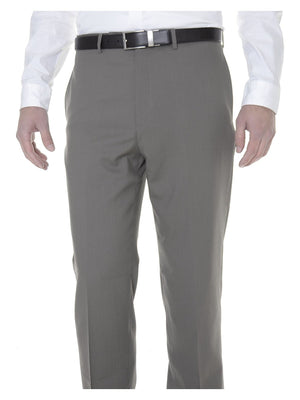 Calvin Klein Mens Slim Fit Taupe Herringbone Flat Front Wool Dress Pants