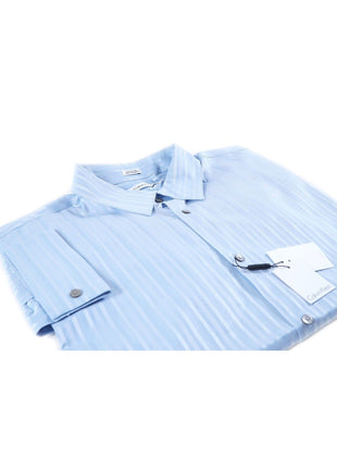 Calvin Klein SHIRTS Calvin Klein Mens Blue Striped Classic Fit 100% Cotton Dress Shirt
