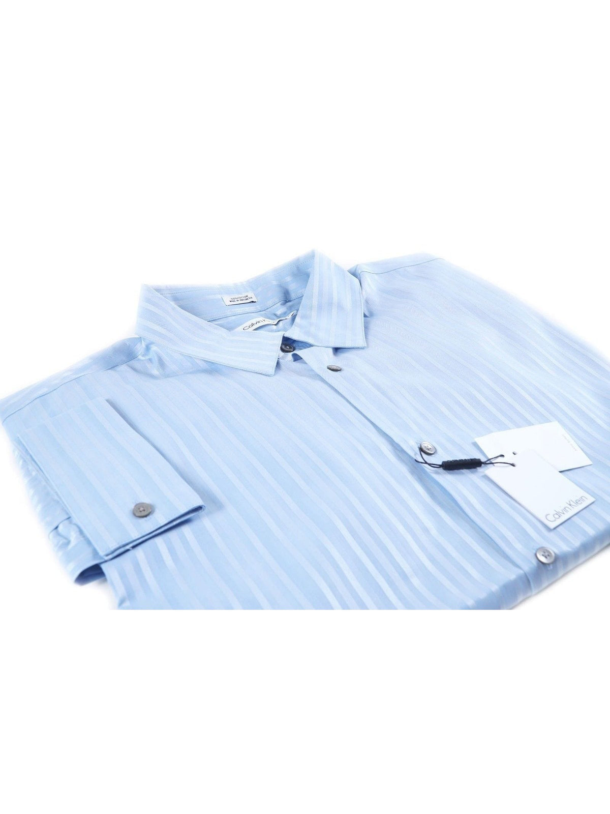 Calvin Klein SHIRTS Calvin Klein Mens Blue Striped Classic Fit 100% Cotton Dress Shirt
