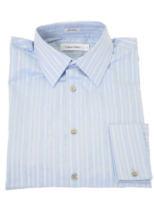 Calvin Klein SHIRTS Calvin Klein Mens Blue Striped Classic Fit 100% Cotton Dress Shirt