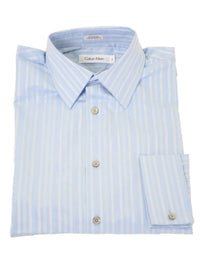 Thumbnail for Calvin Klein SHIRTS Calvin Klein Mens Blue Striped Classic Fit 100% Cotton Dress Shirt