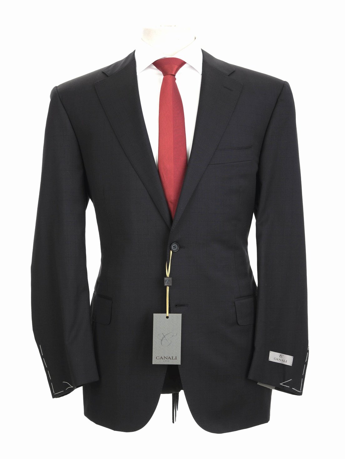 Canali SUITS 44R CANALI 1934 Mens Plaid Charcoal Gray 100% Wool Suit 44R (54 EU) Modern Fit $2195