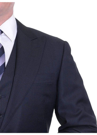 Canali THREE PIECE SUITS Canali 38xl 48 Drop 7 Navy Tonal Striped Three Piece Wool Suit With Peak Lapels