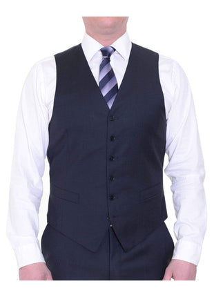 Canali THREE PIECE SUITS Canali 38xl 48 Drop 7 Navy Tonal Striped Three Piece Wool Suit With Peak Lapels