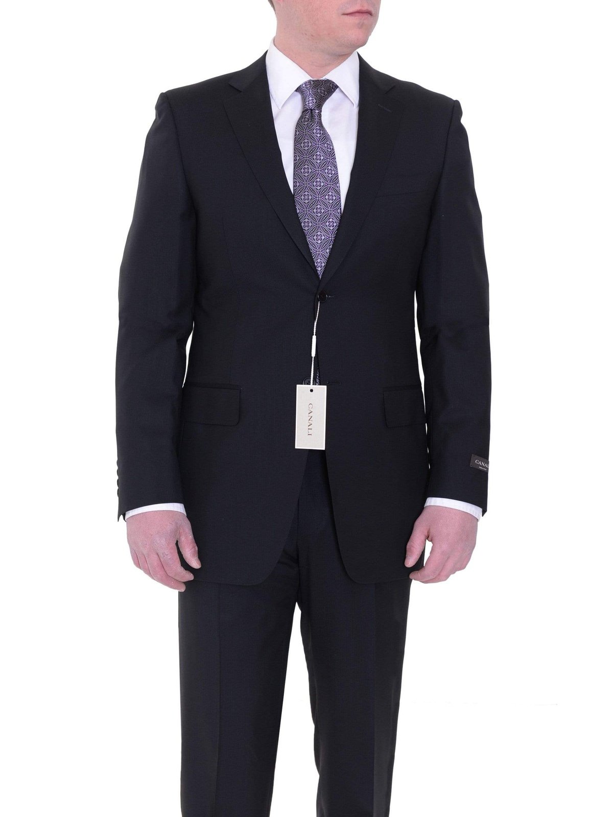 Canali TWO PIECE SUITS Canali Drop 8 Slim Fit 38L 48T Black Striped Two Button Wool Suit