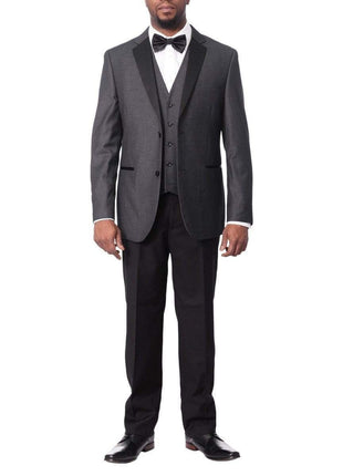Caravelli TWO PIECE SUITS 44R Caravelli Mens Black Pindot Slim Fit 3 Piece Tuxedo Suit With Satin Lapels