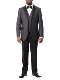 Thumbnail for Caravelli TWO PIECE SUITS 44R Caravelli Mens Black Pindot Slim Fit 3 Piece Tuxedo Suit With Satin Lapels