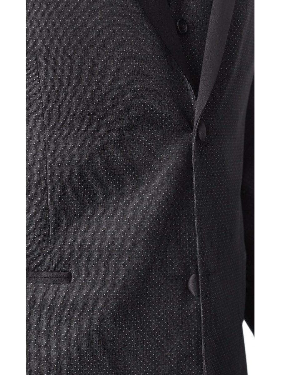Caravelli TWO PIECE SUITS Caravelli Mens Black Pindot Slim Fit 3 Piece Tuxedo Suit With Satin Lapels