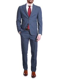 Thumbnail for Carducci SUITS Carducci Mens Blue Mini Check Wool Blend Slim Fit Suit With Peak Lapels