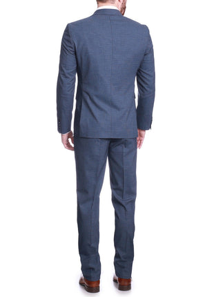 Carducci SUITS Carducci Mens Blue Mini Check Wool Blend Slim Fit Suit With Peak Lapels