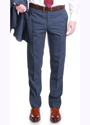 Carducci SUITS Carducci Mens Blue Mini Check Wool Blend Slim Fit Suit With Peak Lapels