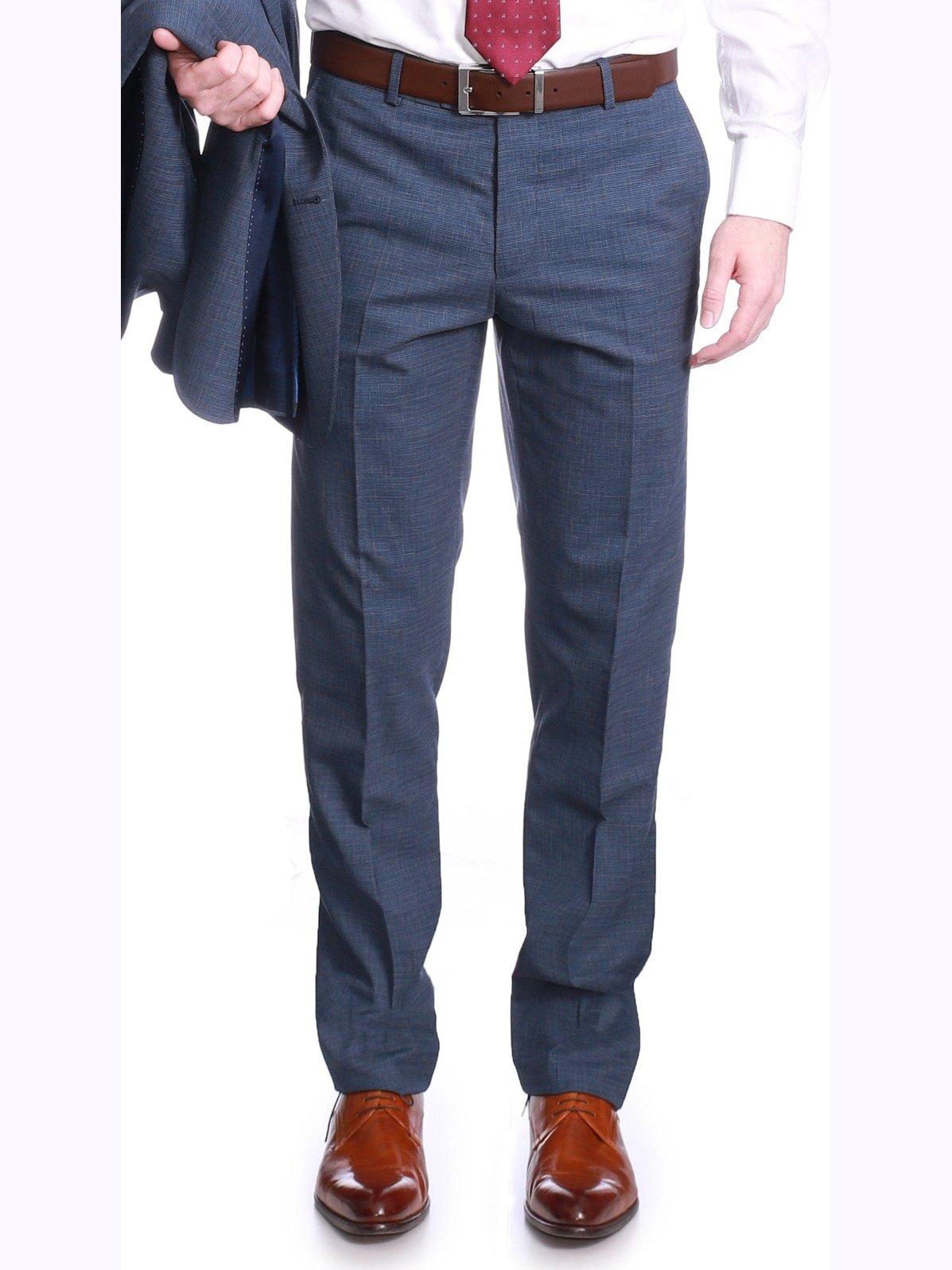 Carducci SUITS Carducci Mens Blue Mini Check Wool Blend Slim Fit Suit With Peak Lapels